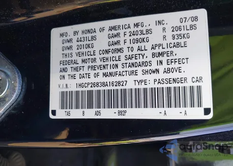 2008 Honda Accord 2.4 Ex-L from USA, damaged, VIN 1HGCP26838A162827
